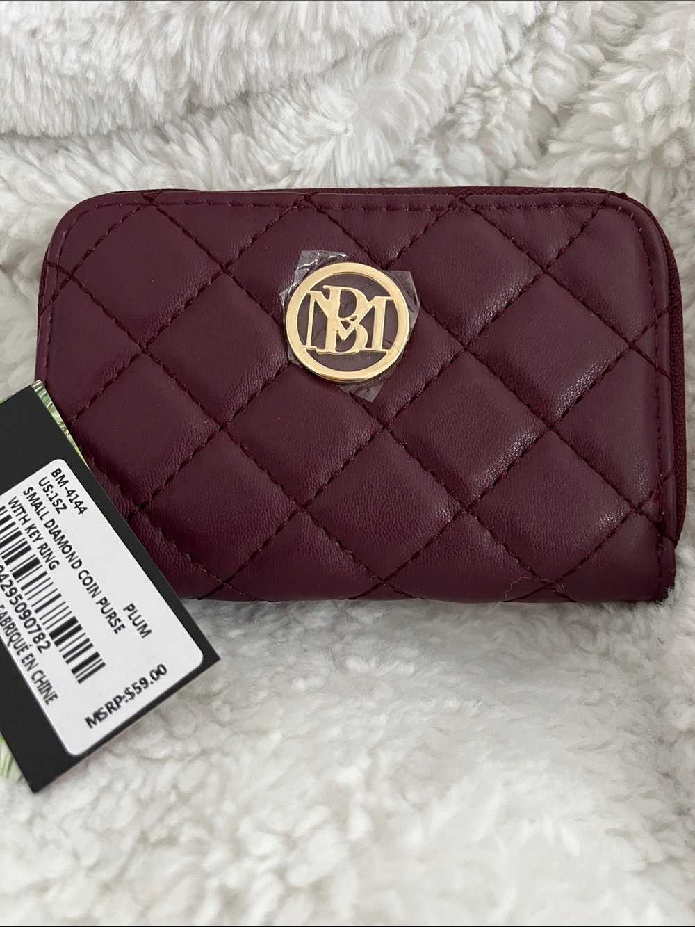 BADGLEY MISCHKA Quilted Plum Coin Purse with Gold Logo
